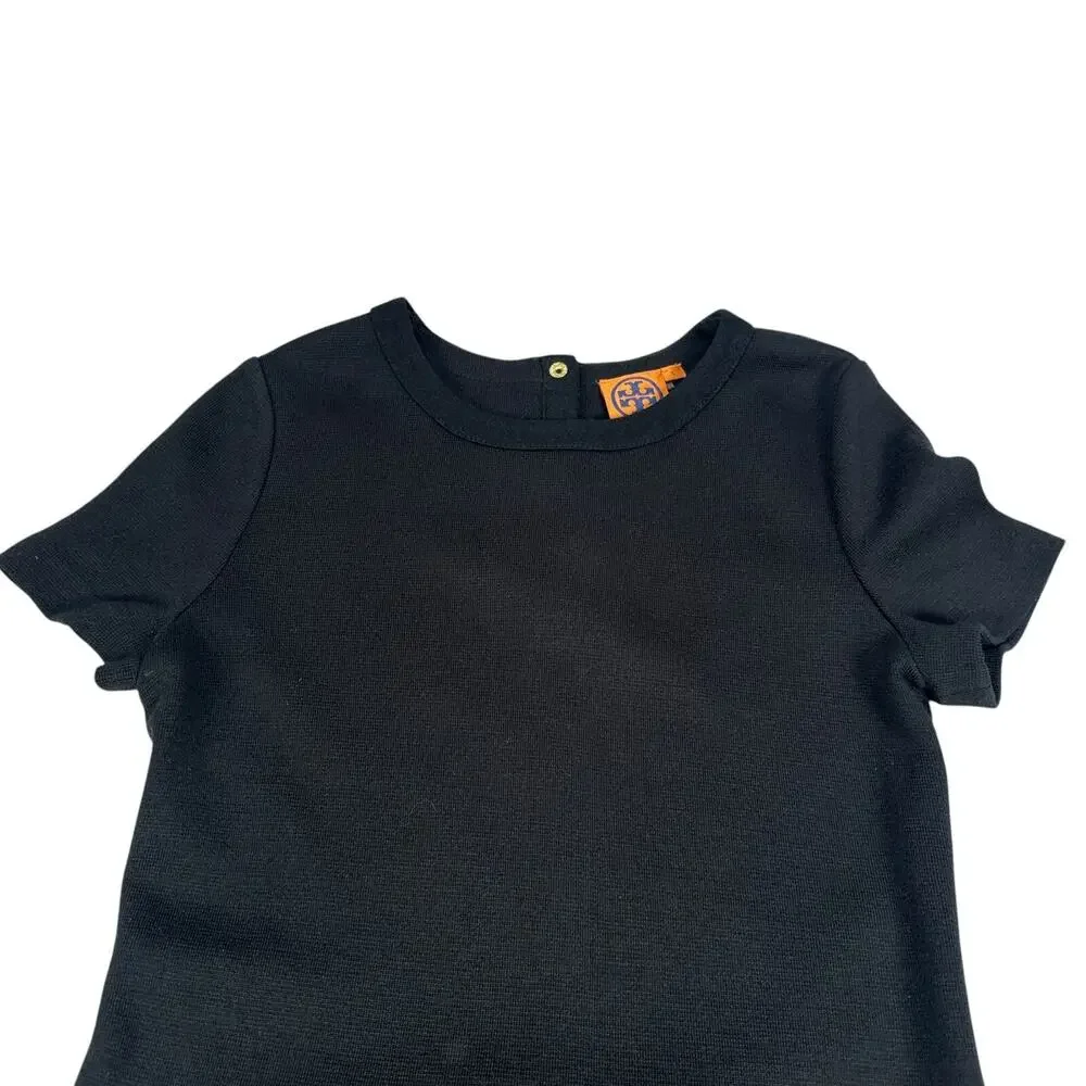 Tory Burch Anthea‎ Wool Dress Women’s Small Black Front Pockets Short Sleeve